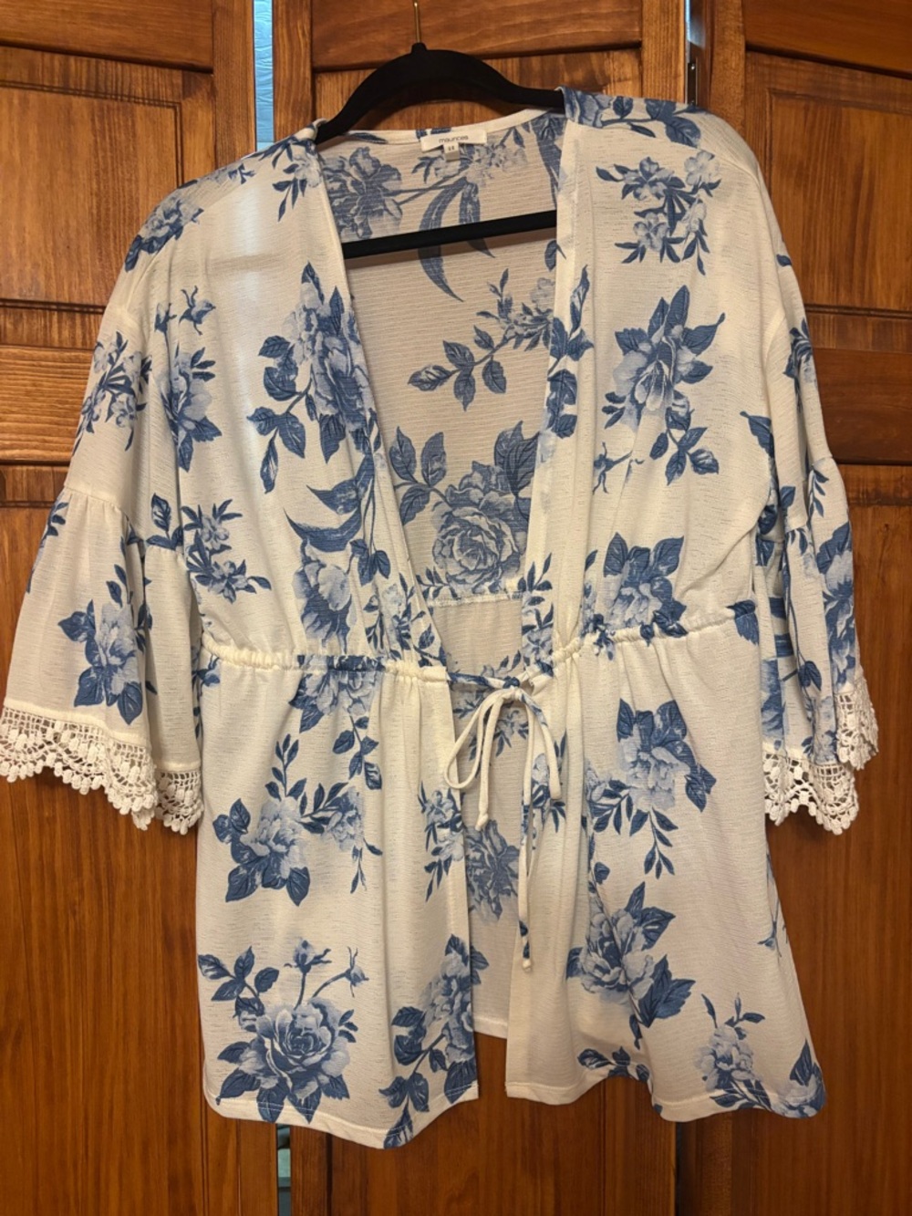 Maurices White and Blue Floral Open Cardigan